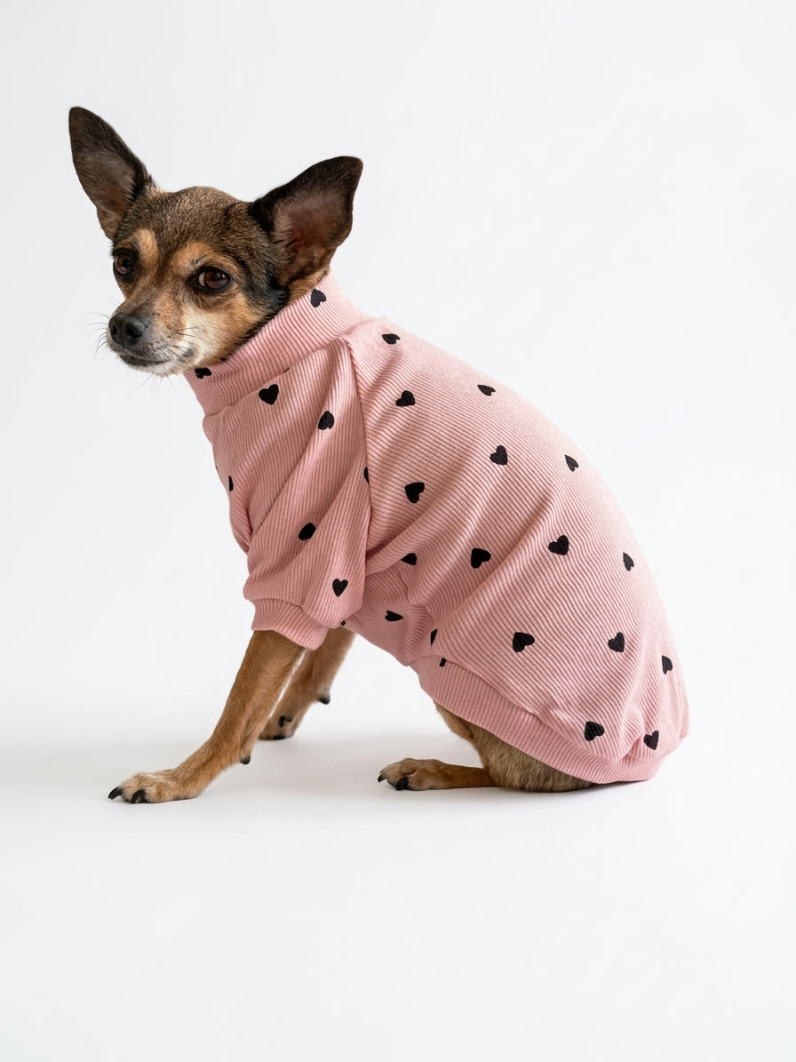 Pull Manches Longues Cœurs pour Chien & Chat 🩷 | Vêtement Doux Coton | Milati Paris