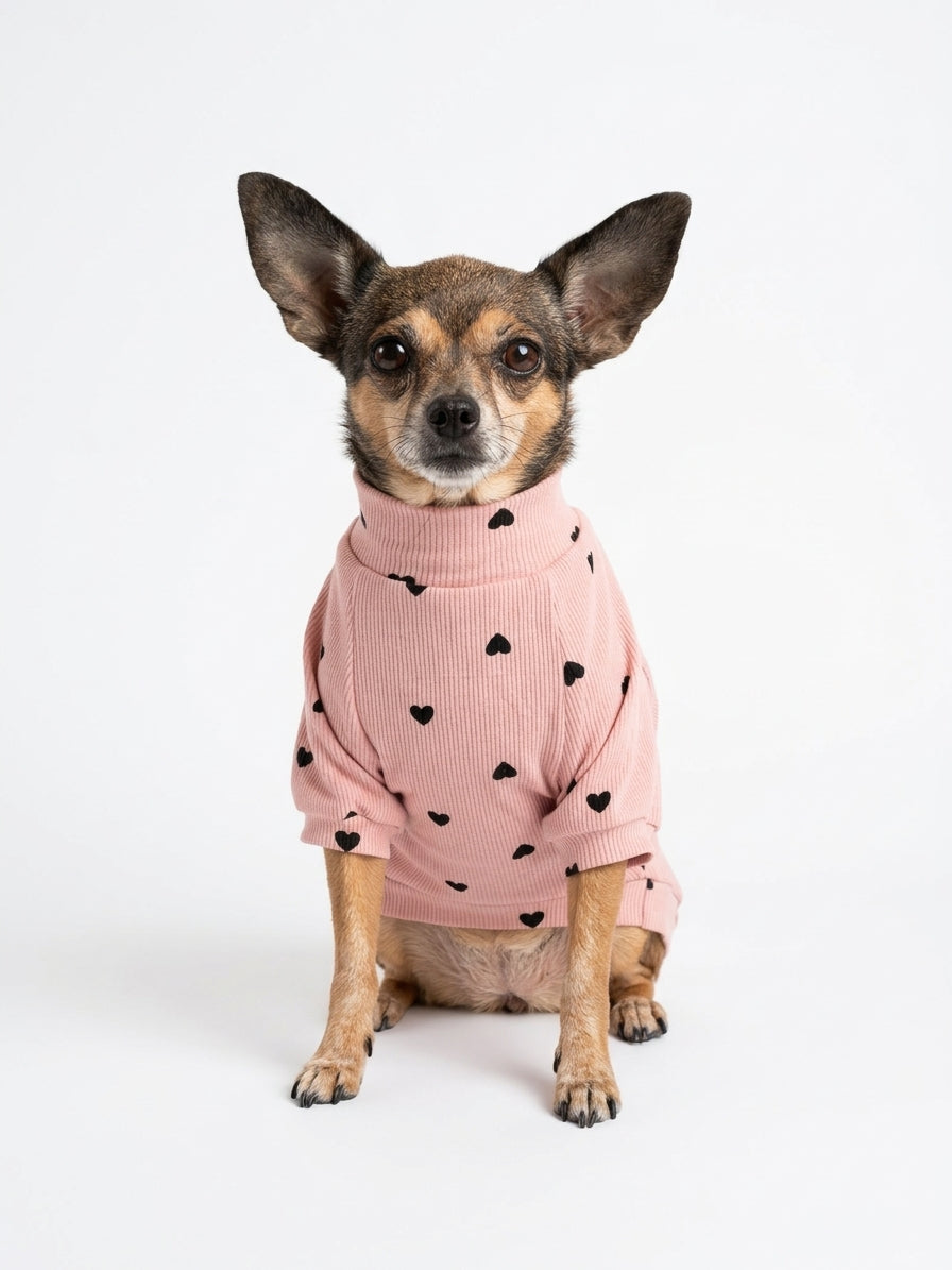 Pull Manches Longues Cœurs pour Chien & Chat 🩷 | Vêtement Doux Coton | Milati Paris