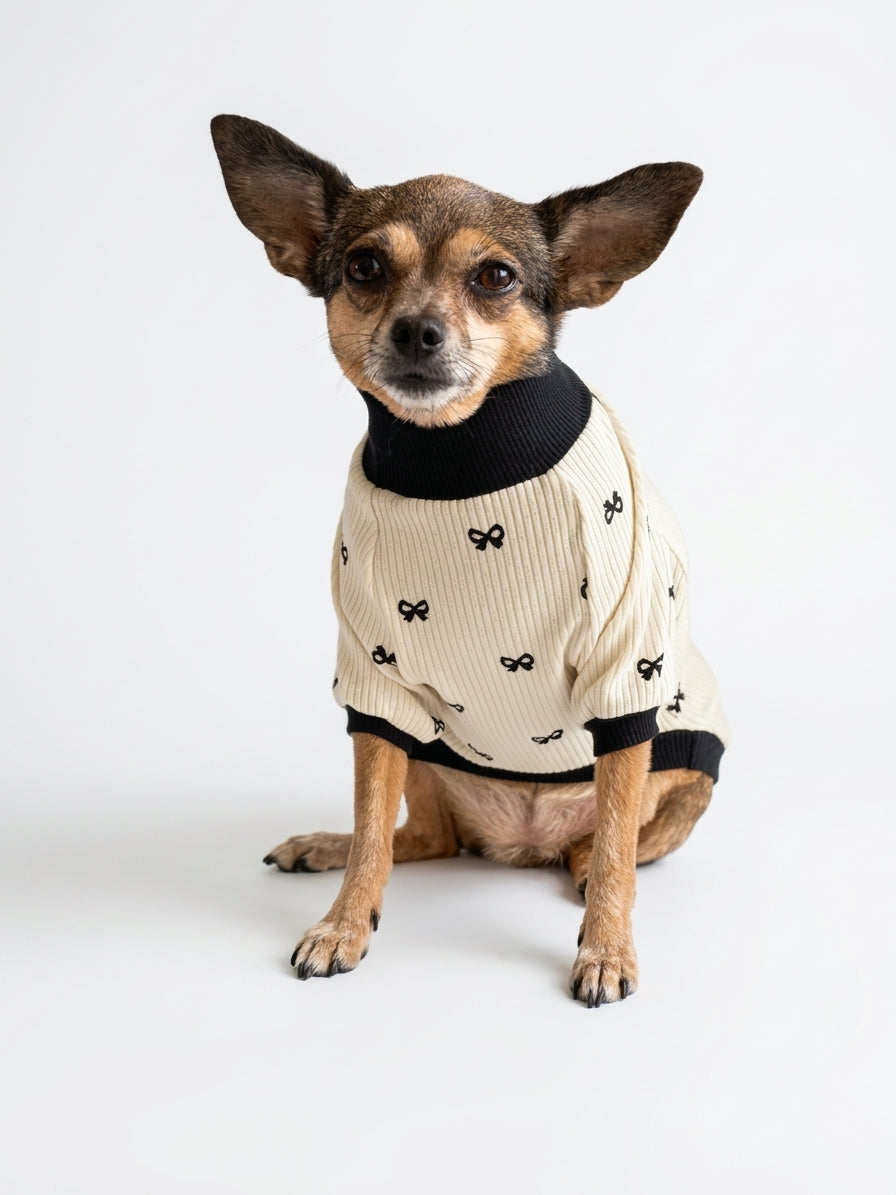 Pull Manches Longues Fleurs Crème pour Chien & Chat 🌸 | Vêtement Doux Coton | Milati Paris