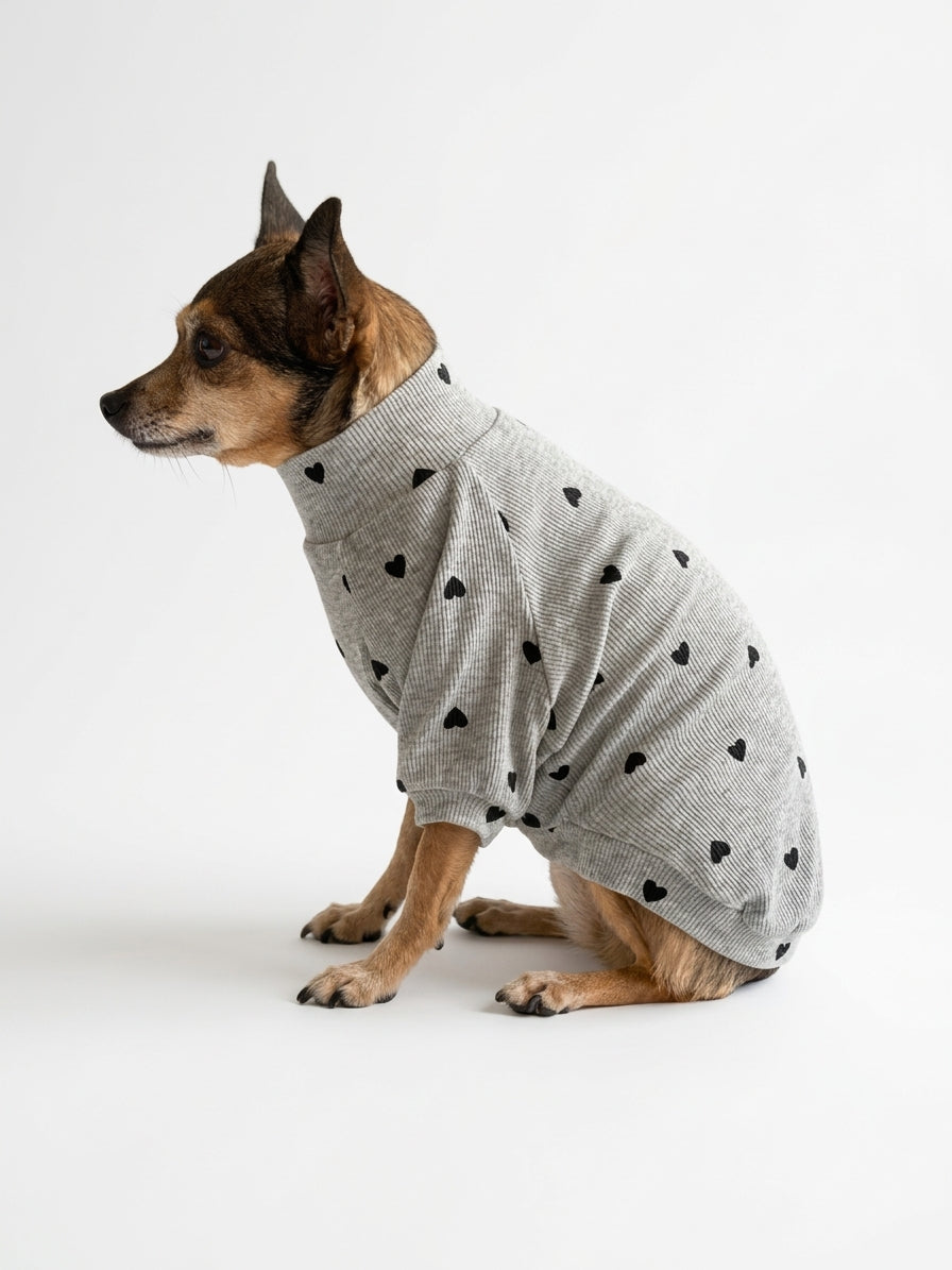 Pull Manches Longues Pois Gris pour Chien & Chat 🐾 | Vêtement Doux Coton | Milati Paris