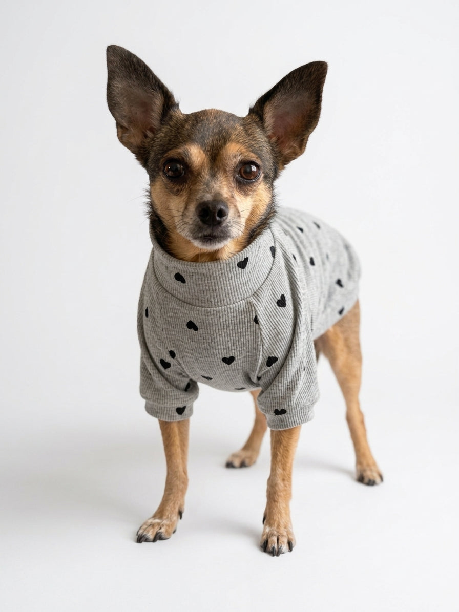 Pull Manches Longues Pois Gris pour Chien & Chat 🐾 | Vêtement Doux Coton | Milati Paris