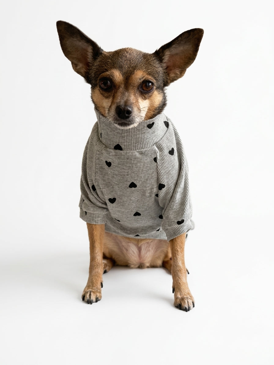 Pull Manches Longues Pois Gris pour Chien & Chat 🐾 | Vêtement Doux Coton | Milati Paris