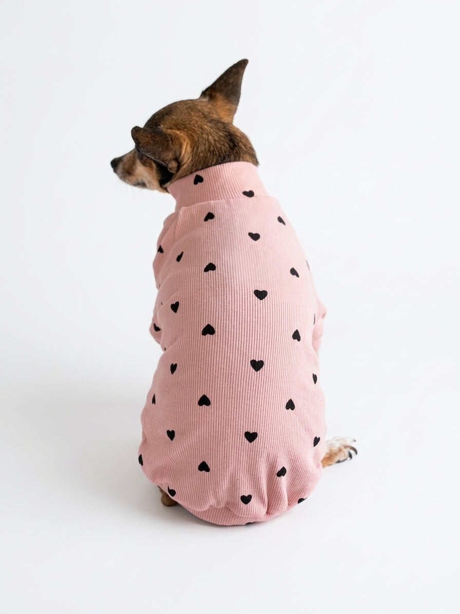 Pull Manches Longues Cœurs pour Chien & Chat 🩷 | Vêtement Doux Coton | Milati Paris