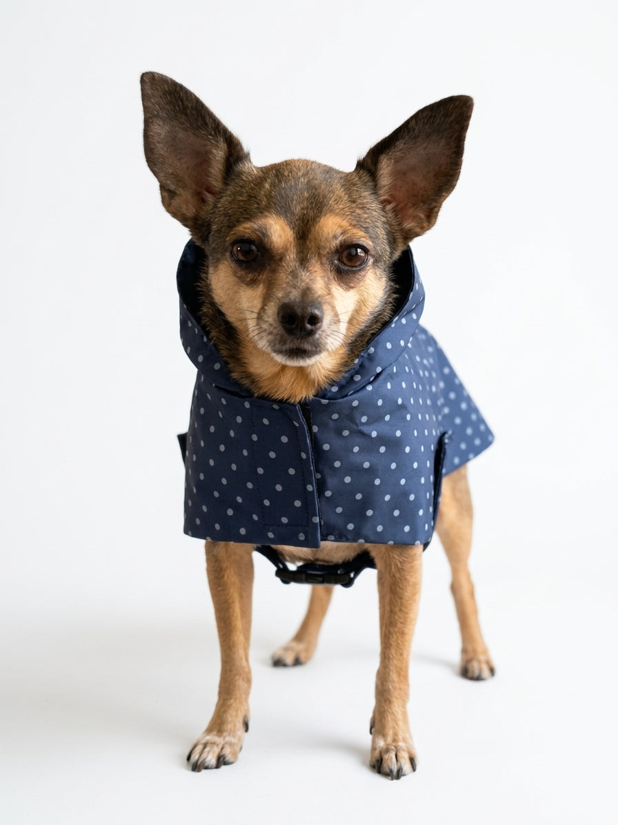 Imperméable Polka Dot Bleu Marine pour Chien 🐾 | Manteau Pluie Imperméable | Milati Paris