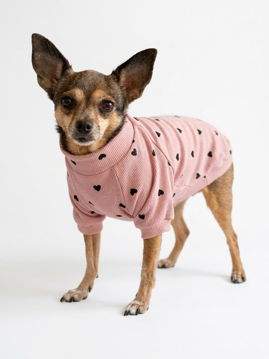 Pull Manches Longues Cœurs pour Chien & Chat 🩷 | Vêtement Doux Coton | Milati Paris